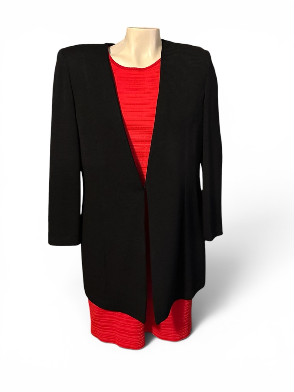 Vintage St. John Evening by Marie Gray Black Santana Knit Open Front Cardigan 8
